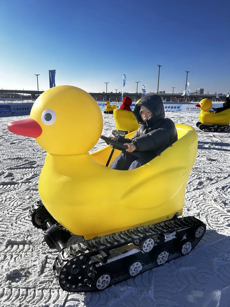 Snow duck — In winter the yellow duck grows tracks and runs on snow.