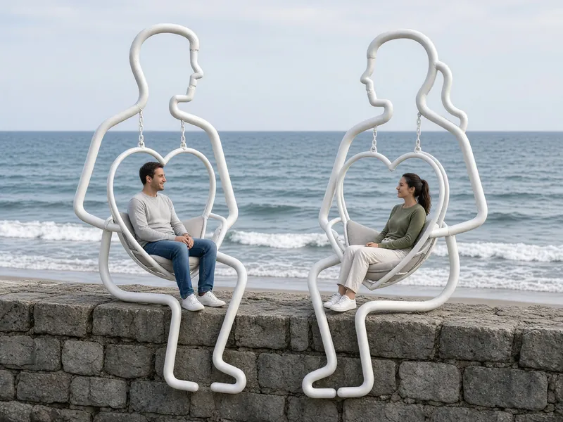 Two figures by the sea — Two people drawn in a single line, talking by the sea all afternoon.