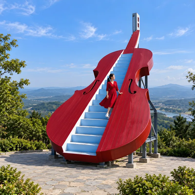 Violin stairs — Up the strings one at a time, and on the scroll the sea is playing below you.